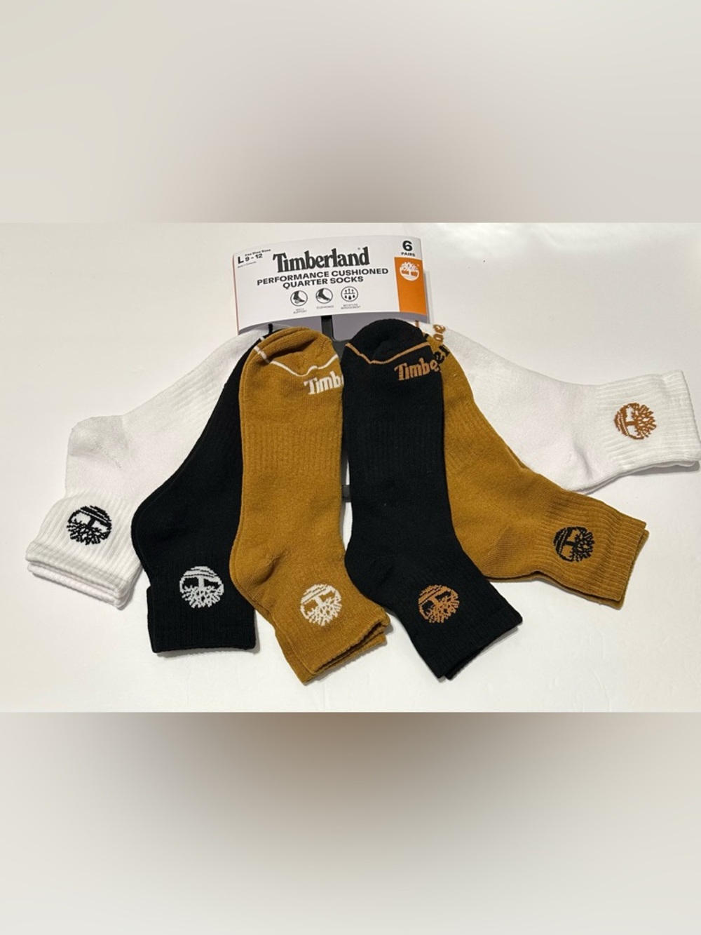Timberland 6-Pair Men's Performance Cushioned High QTR Socks Black/Brown/White